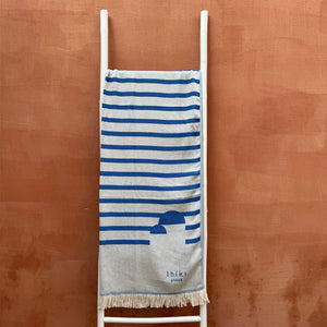 Bright Blue Cycladic lines woven towel