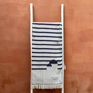 Blue Cycladic lines woven towel
