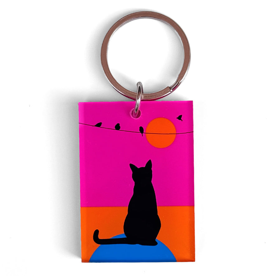 Cat Sunset Key Ring