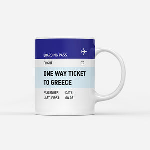 One way ticket to Greece mug
